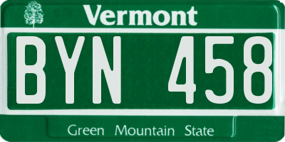 VT license plate BYN458