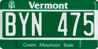 VT license plate BYN475