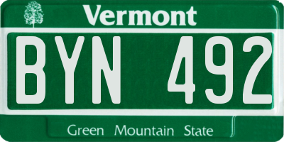 VT license plate BYN492