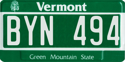 VT license plate BYN494