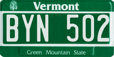 VT license plate BYN502