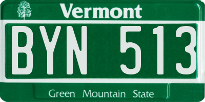 VT license plate BYN513