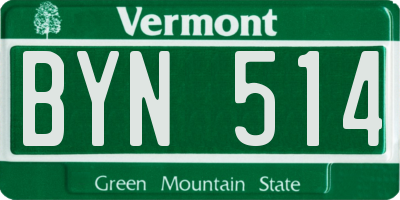 VT license plate BYN514