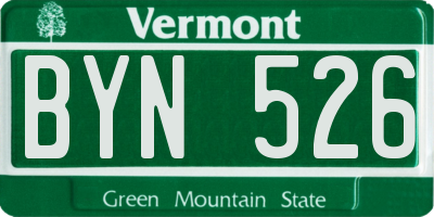 VT license plate BYN526