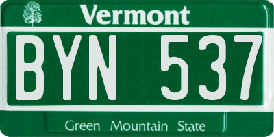 VT license plate BYN537