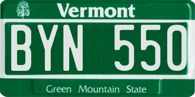 VT license plate BYN550