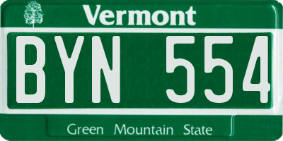 VT license plate BYN554