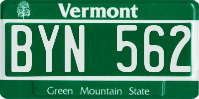 VT license plate BYN562
