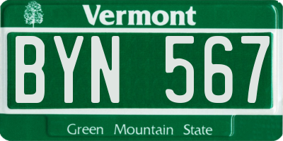 VT license plate BYN567
