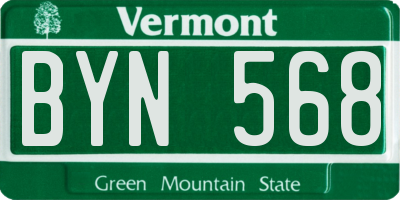 VT license plate BYN568