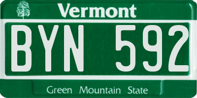 VT license plate BYN592