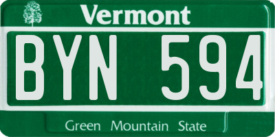 VT license plate BYN594