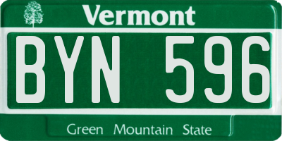 VT license plate BYN596