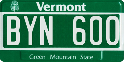 VT license plate BYN600