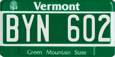 VT license plate BYN602