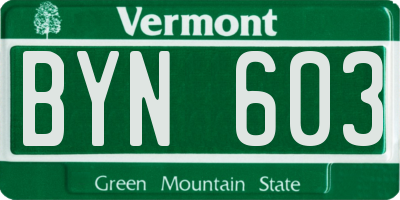 VT license plate BYN603