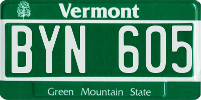 VT license plate BYN605