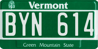 VT license plate BYN614