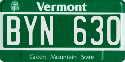 VT license plate BYN630