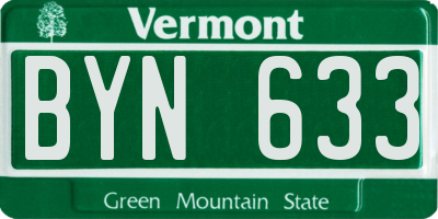 VT license plate BYN633