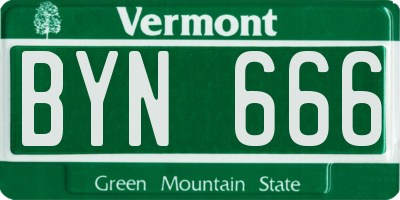 VT license plate BYN666