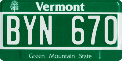 VT license plate BYN670