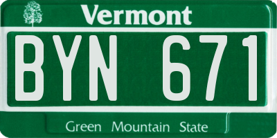VT license plate BYN671