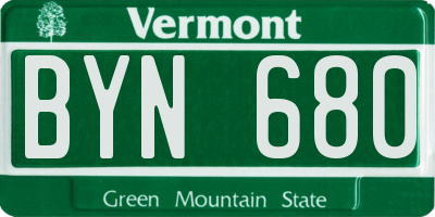 VT license plate BYN680