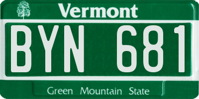 VT license plate BYN681