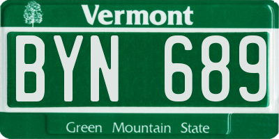 VT license plate BYN689