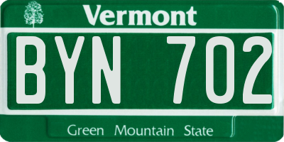 VT license plate BYN702