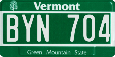 VT license plate BYN704