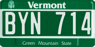 VT license plate BYN714