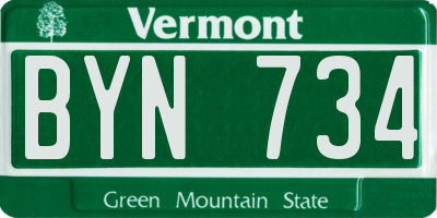 VT license plate BYN734
