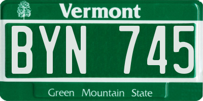 VT license plate BYN745