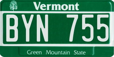VT license plate BYN755