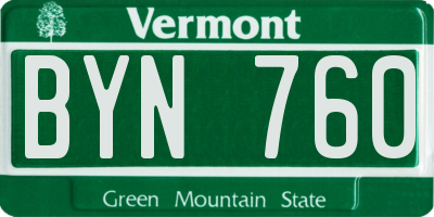 VT license plate BYN760