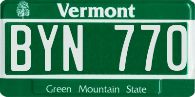 VT license plate BYN770