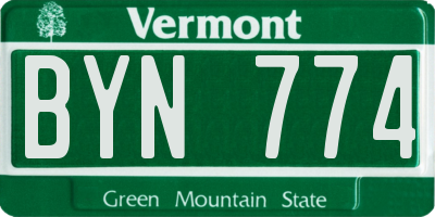 VT license plate BYN774