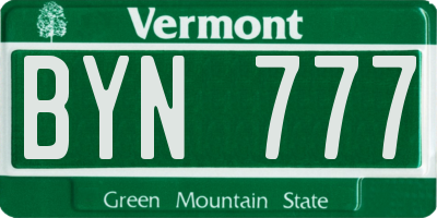 VT license plate BYN777