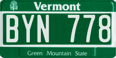 VT license plate BYN778