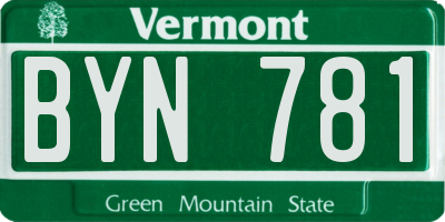 VT license plate BYN781
