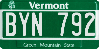 VT license plate BYN792