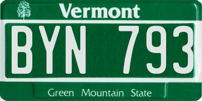 VT license plate BYN793