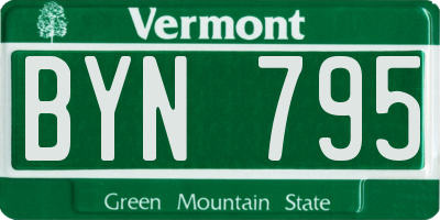 VT license plate BYN795