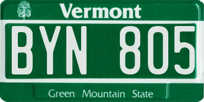 VT license plate BYN805