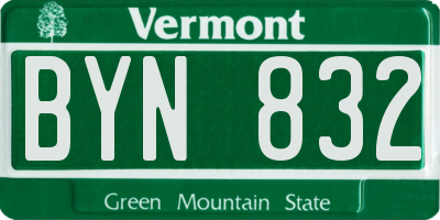 VT license plate BYN832
