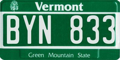 VT license plate BYN833