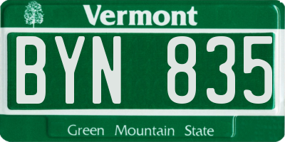 VT license plate BYN835