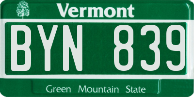 VT license plate BYN839